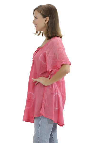 Retro Tie Dye Cap Sleeve Blouse 16483 - Advance Apparels Inc