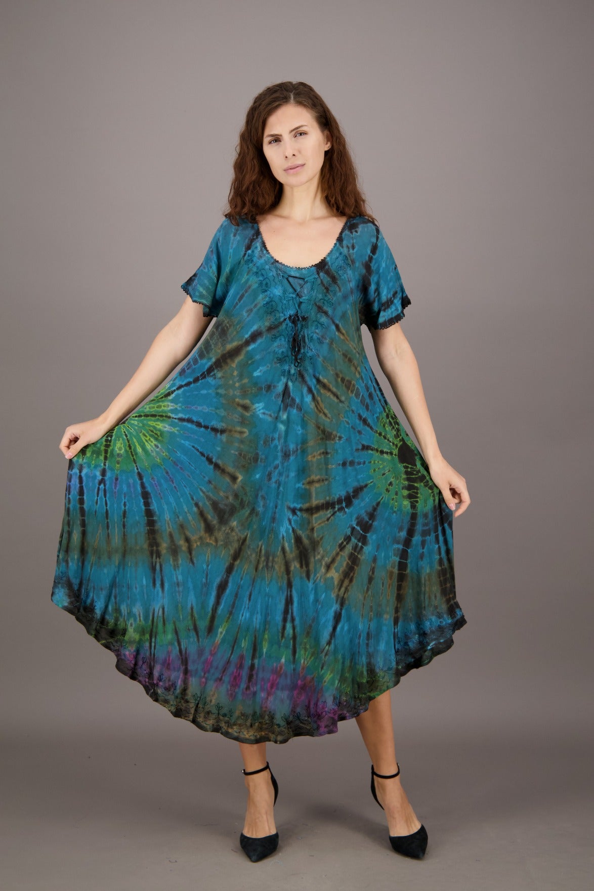 Retro Tie Dye Cap Sleeve Dress 24682 - Advance Apparels Inc