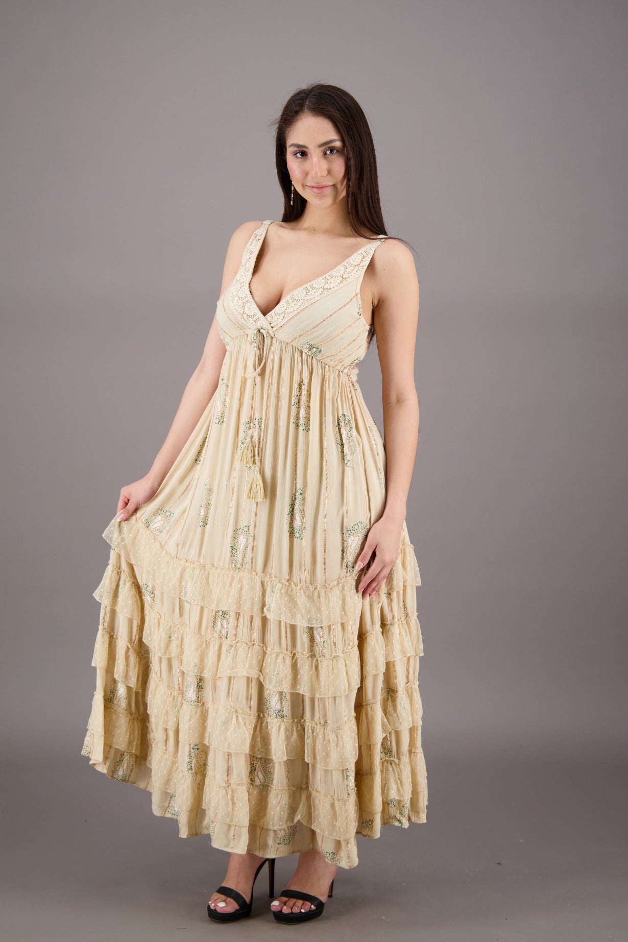 Bohemian Dress| Quality Boho Long Dress | Sleeveless Maxi Beige & White C2 / S/M Bohemian Dress| Quality Boho Long Dress | Sleeveless Maxi Beige & White C2 / S/M