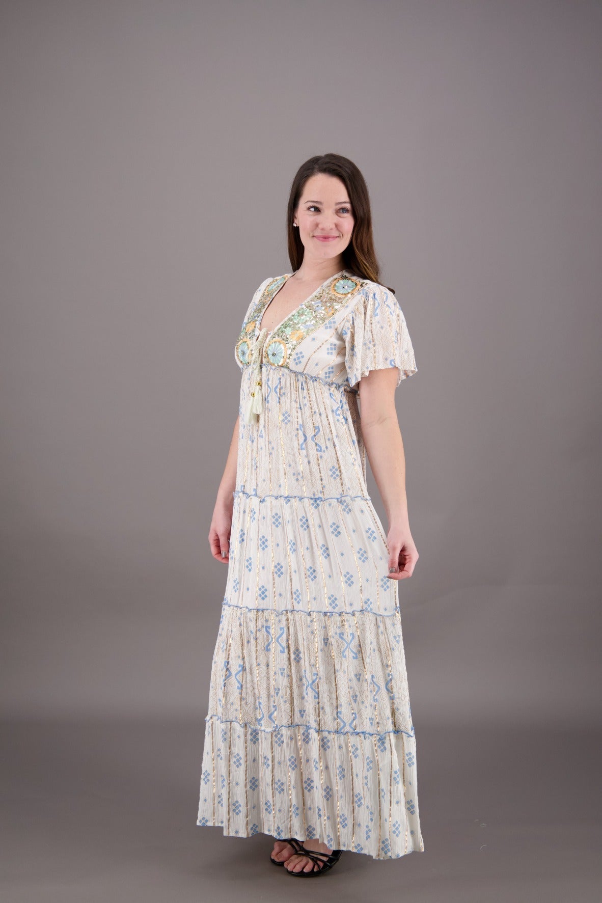 Sequin Glamour Tropical Maxi Dress 24921 - Advance Apparels Inc