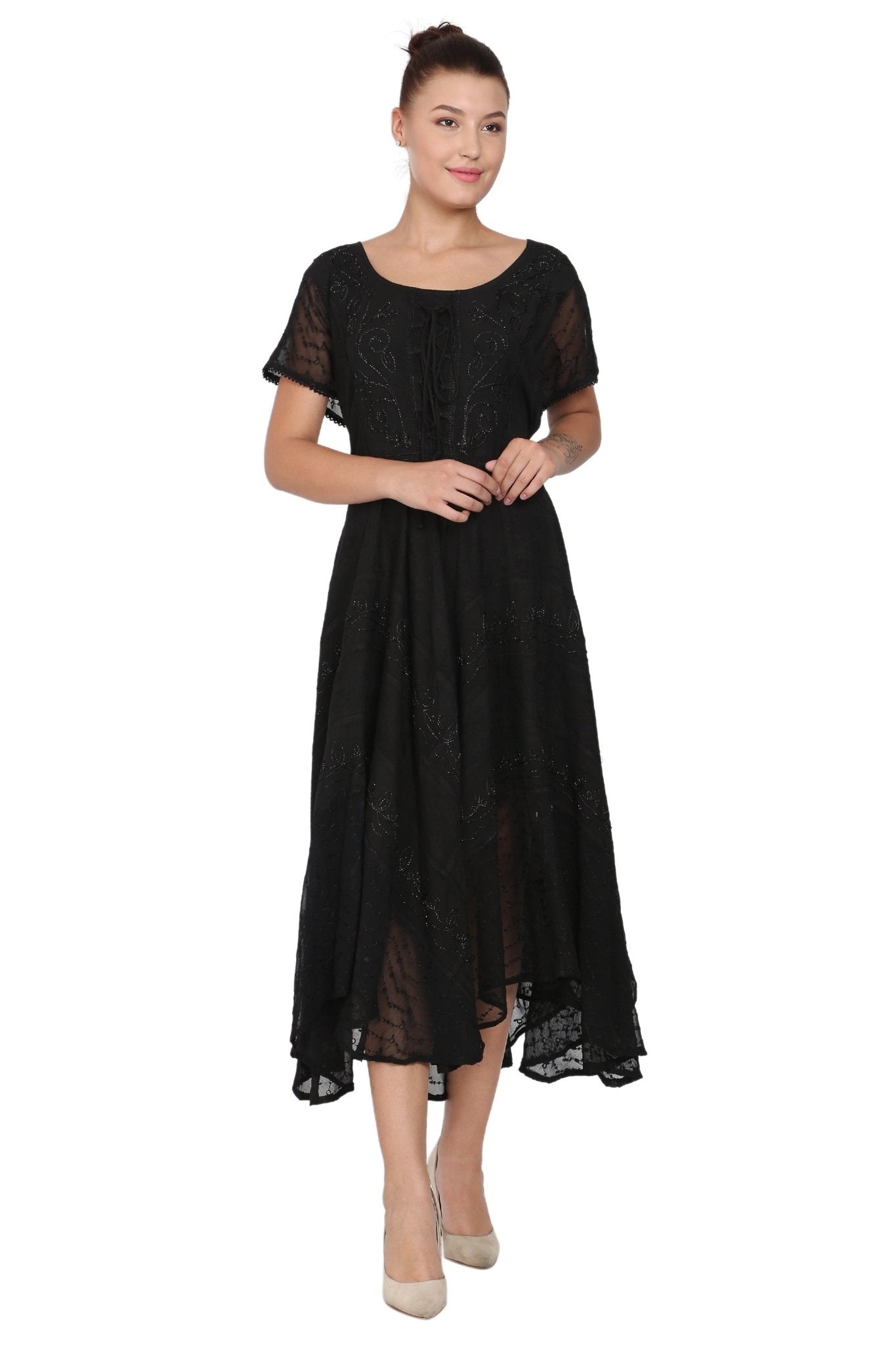 Short Sleeve Tiered Renaissance Dress 16323 Green / S/M Short Sleeve Tiered Renaissance Dress 16323 Green / S/M