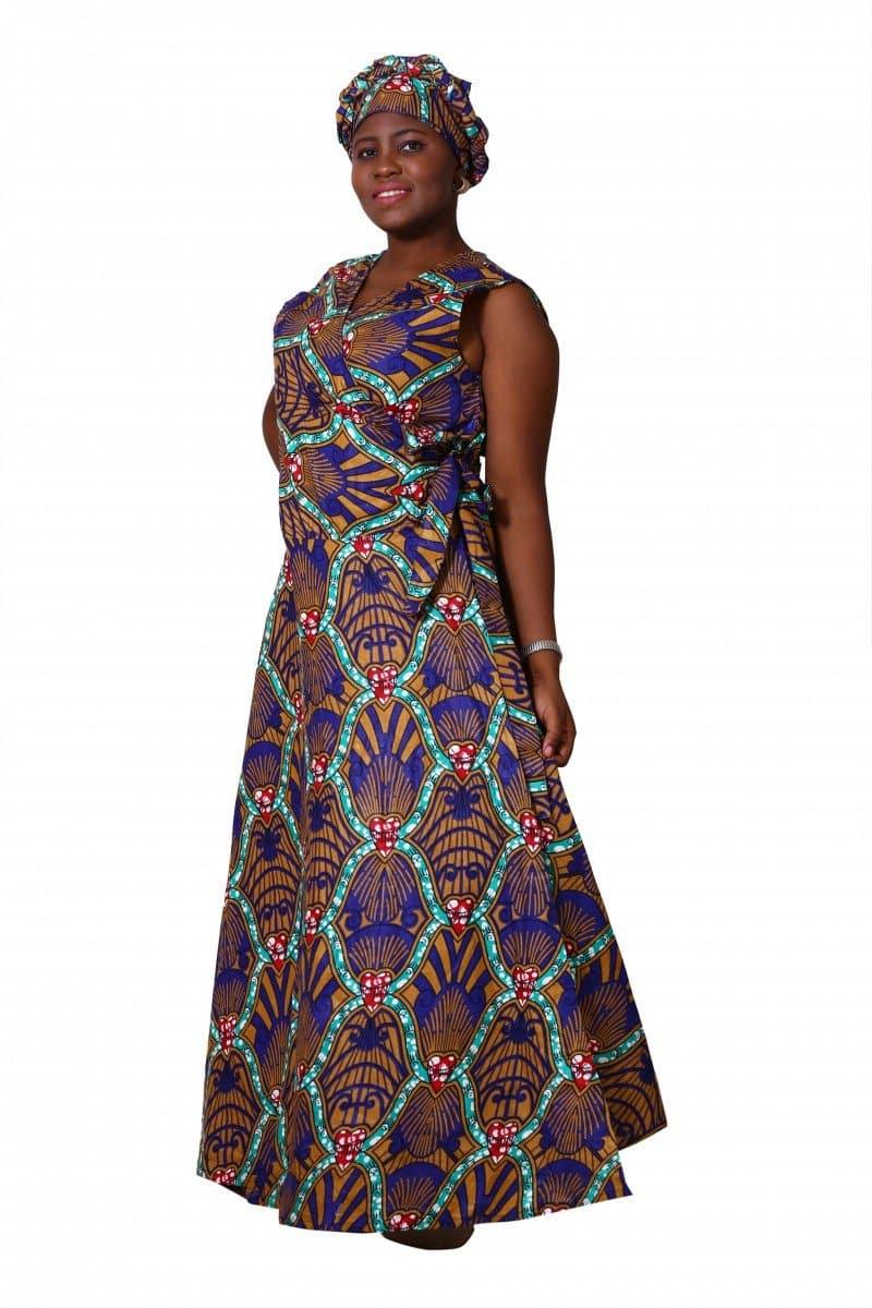 Sleeveless African Print Wrap Dress 1716 - Advance Apparels Inc