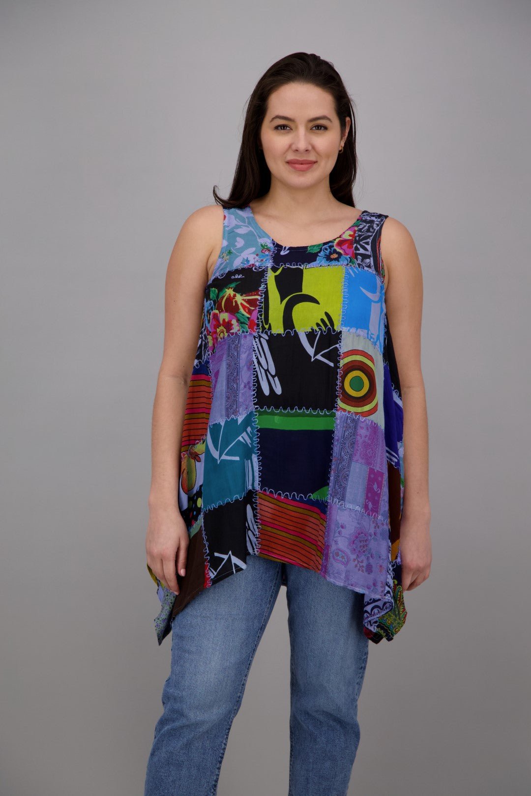 Sleeveless Patchwork Blouse PAT - 3265 - Advance Apparels Inc