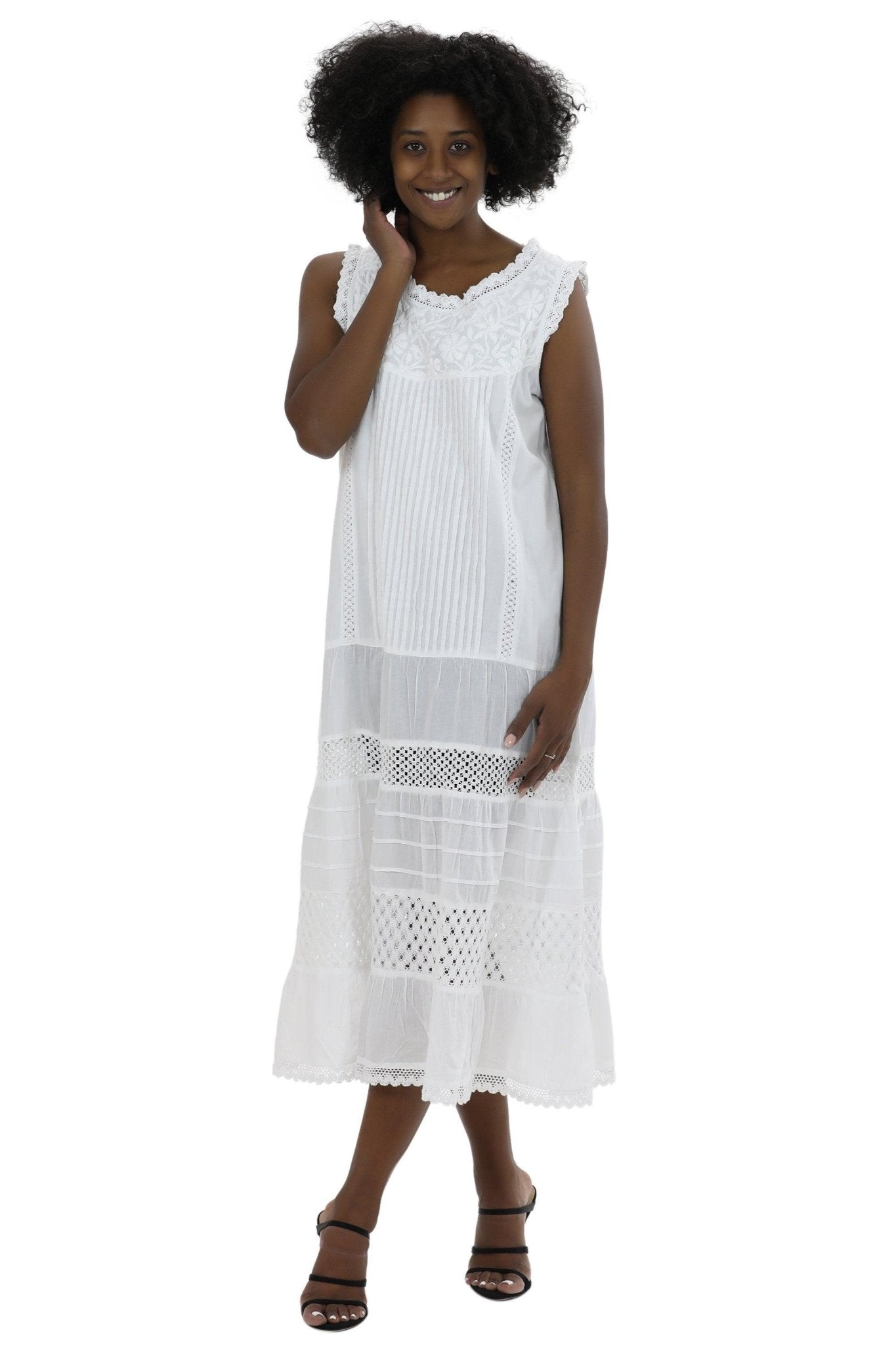 Sleeveless White Embroidered Dress WD-21111 - Advance Apparels Inc