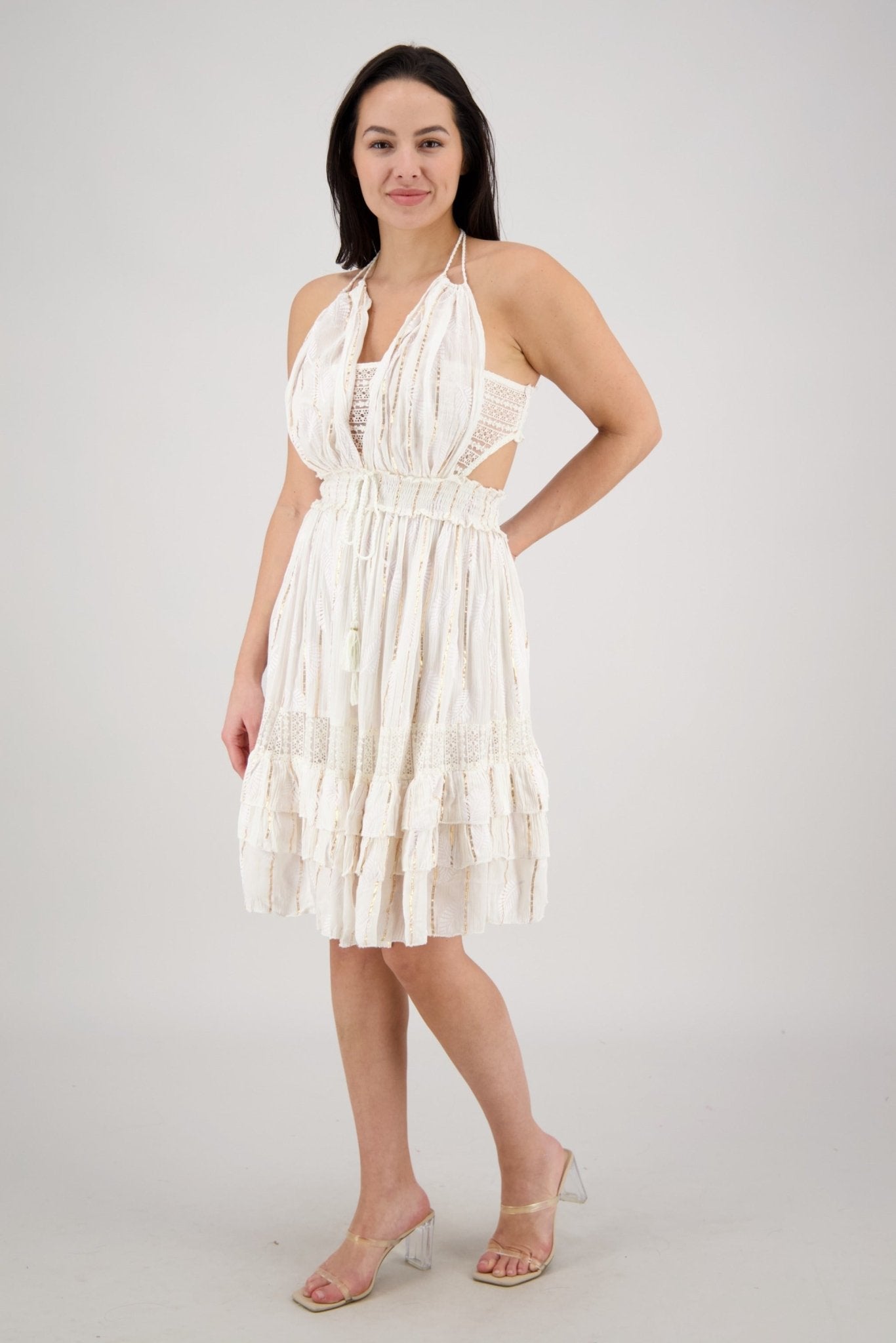 Cutout Mini Dress Bohemian Festival Halter Dress C3 / S/M Cutout Mini Dress Bohemian Festival Halter Dress C3 / S/M