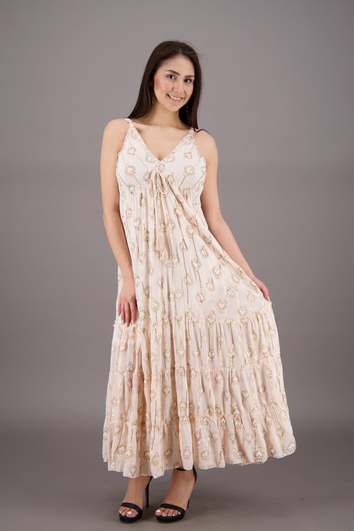 Sunset Tiered Boho Lurex Dress 24915 - Advance Apparels Inc