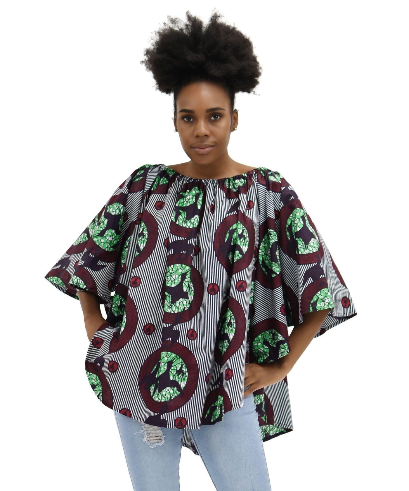 Three Quarter Sleeve Off Shoulder African Print Blouse 2163 - Advance Apparels Inc