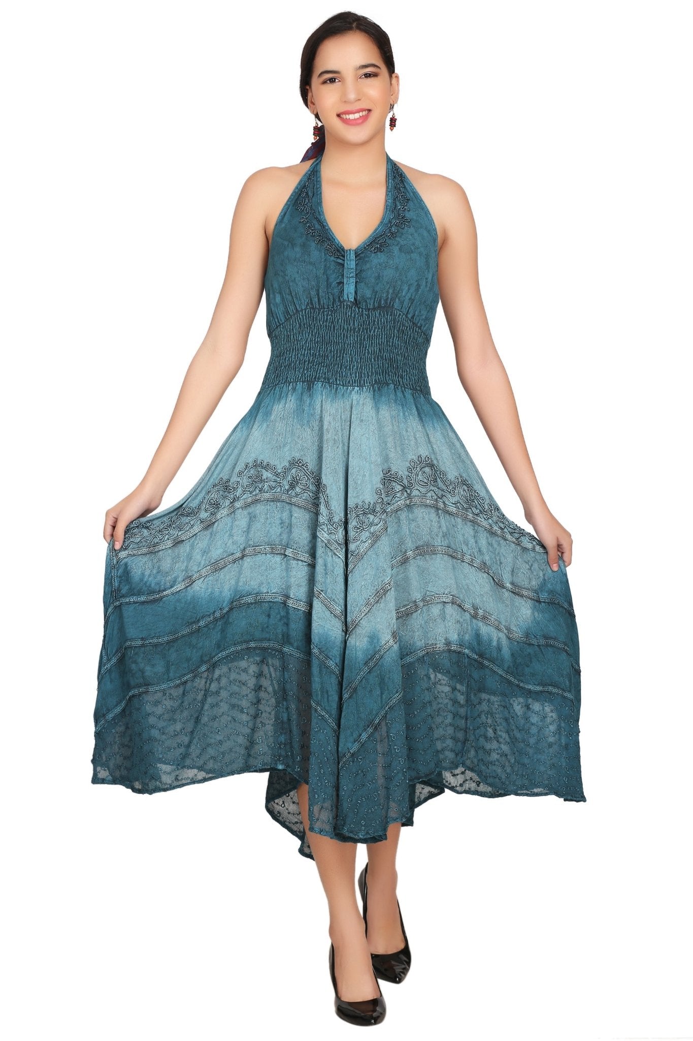 602 Bohemian Embroidered Halter Midi Dress C3 / Plus 602 Bohemian Embroidered Halter Midi Dress C3 / Plus