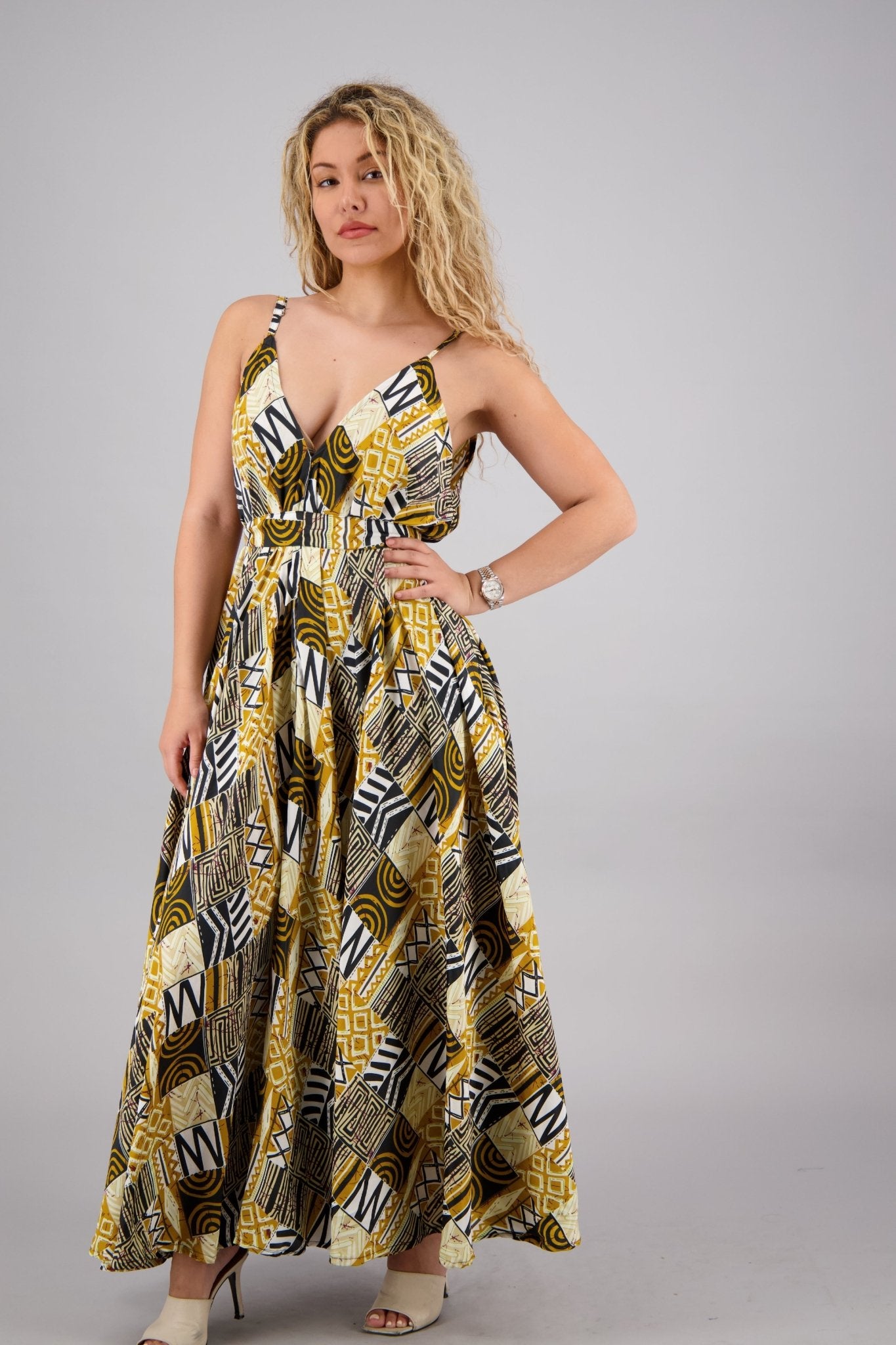 Tribal Print Silk Maxi Dress AB16062