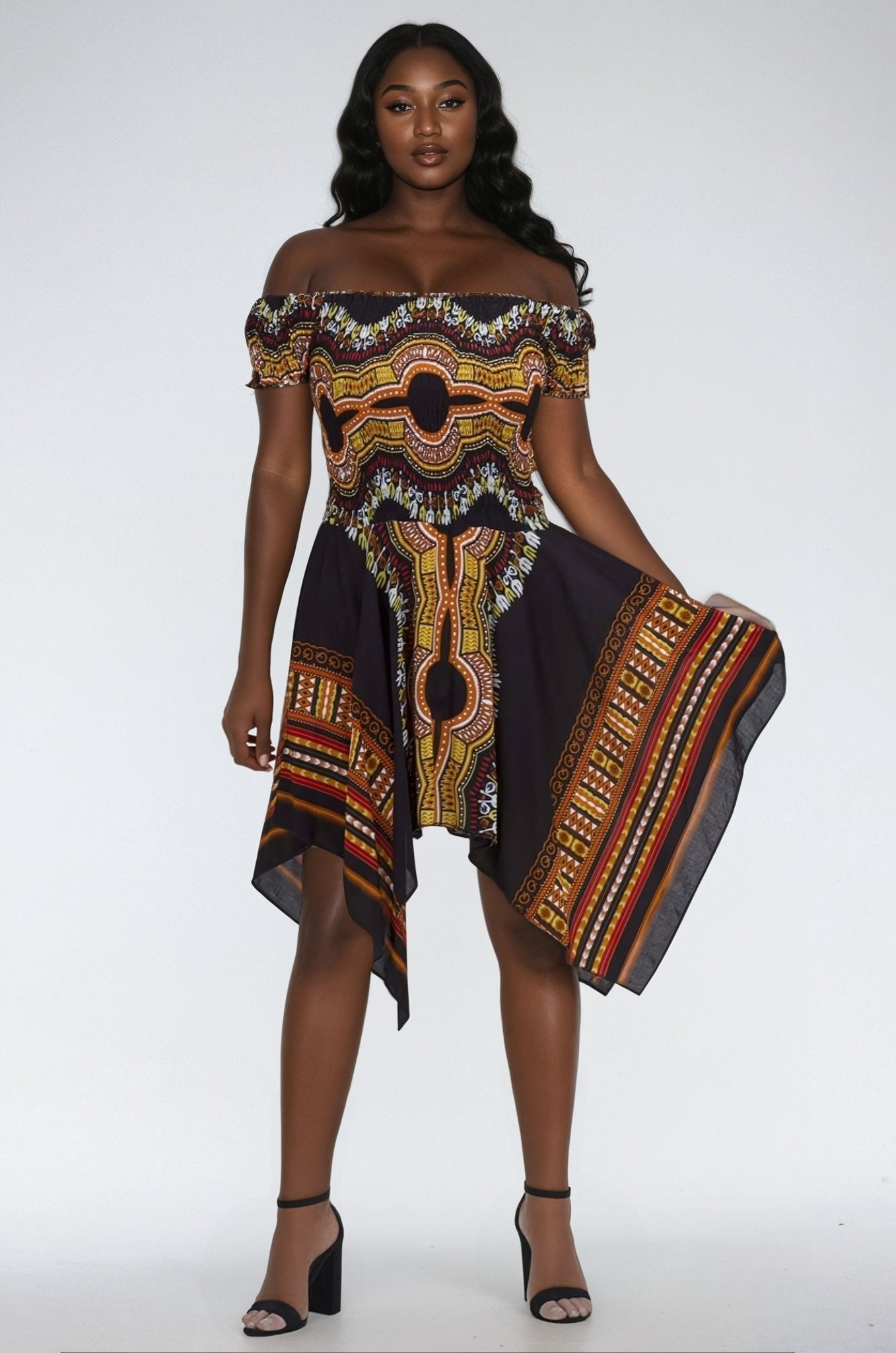 Tropical Dashiki Print Off Shoulder Dress TH356 - Advance Apparels Inc