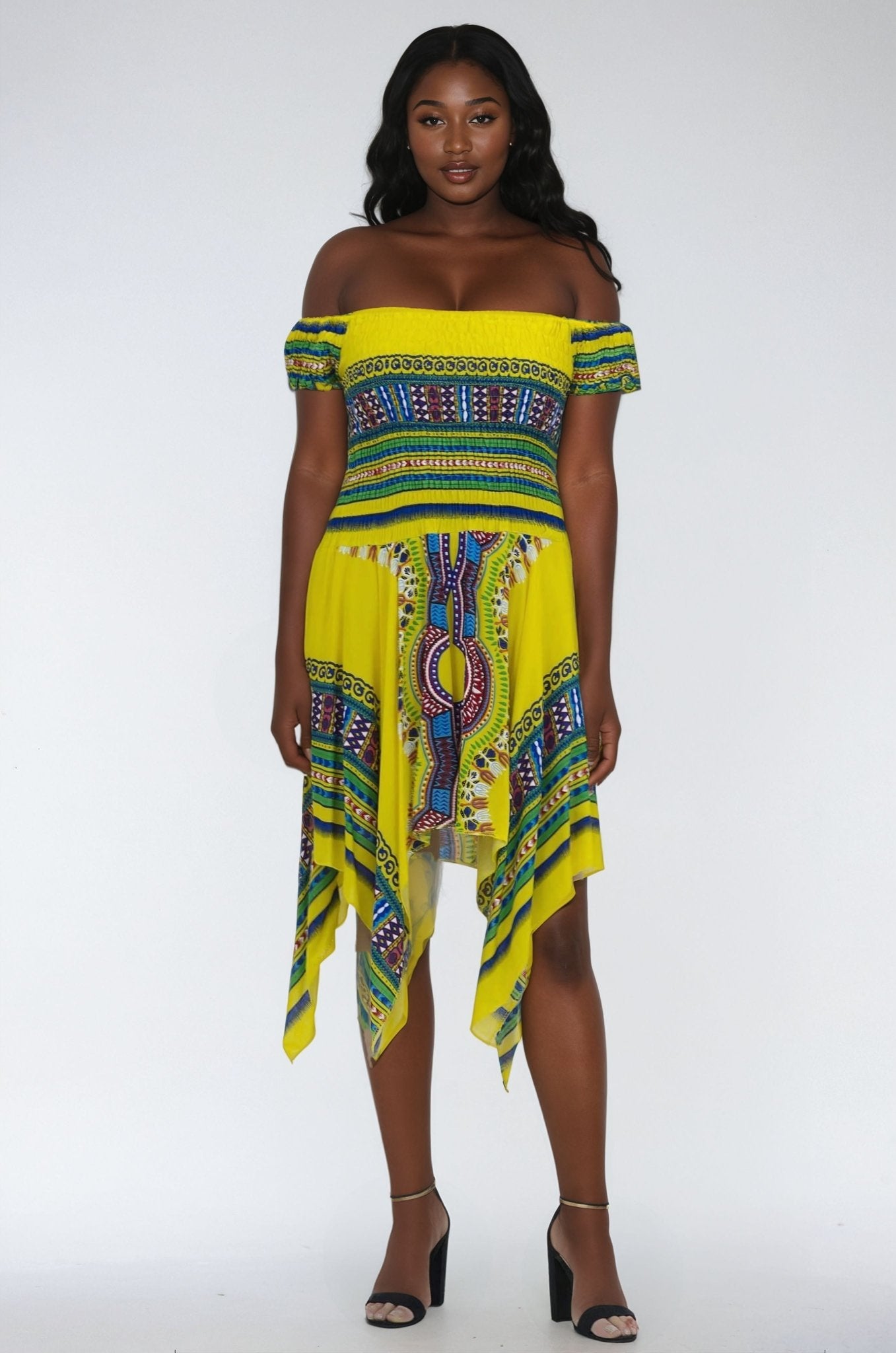 Tropical Dashiki Print Off Shoulder Dress TH356 - Advance Apparels Inc