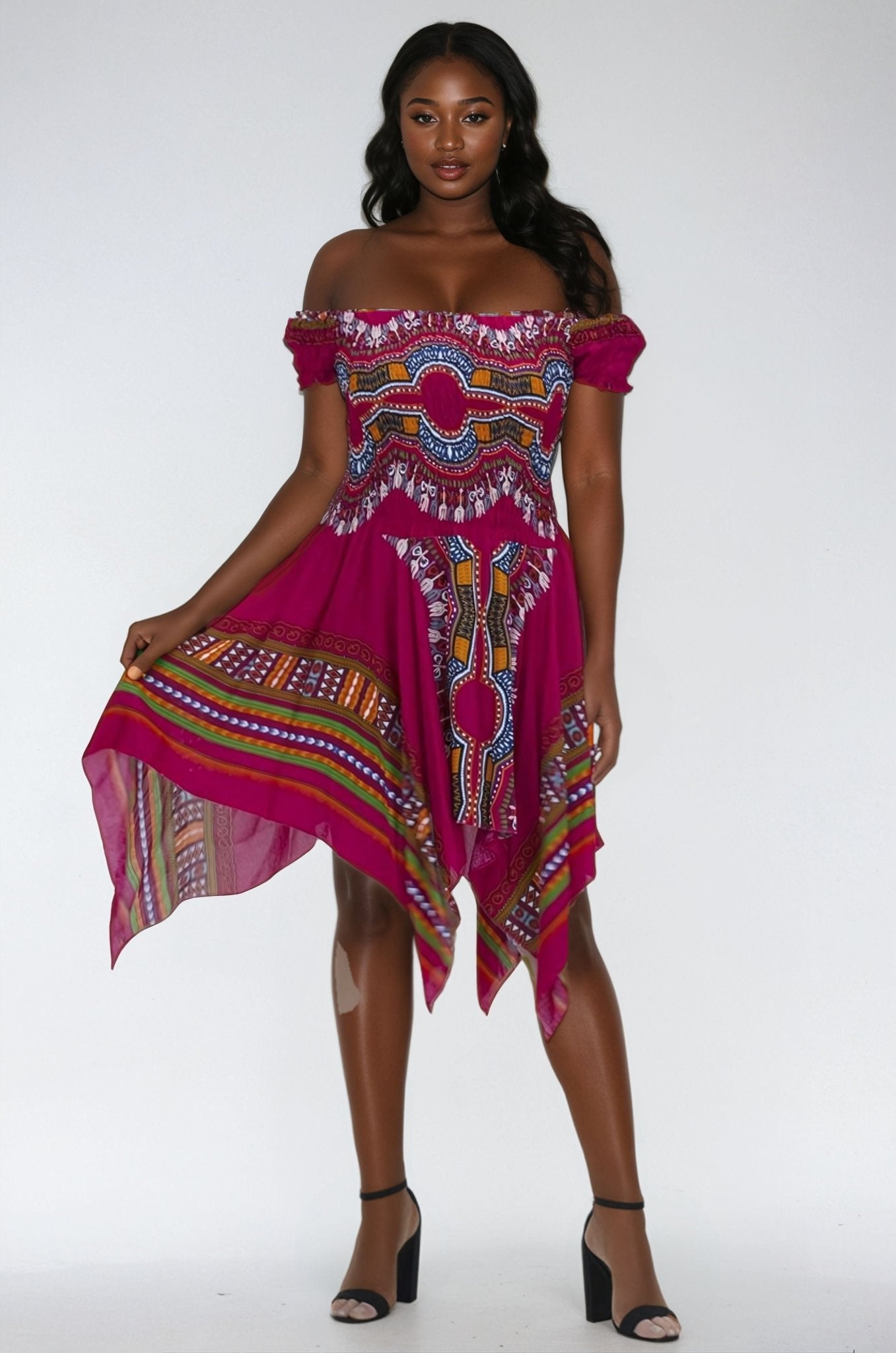 Tropical Dashiki Print Off Shoulder Dress TH356 - Advance Apparels Inc