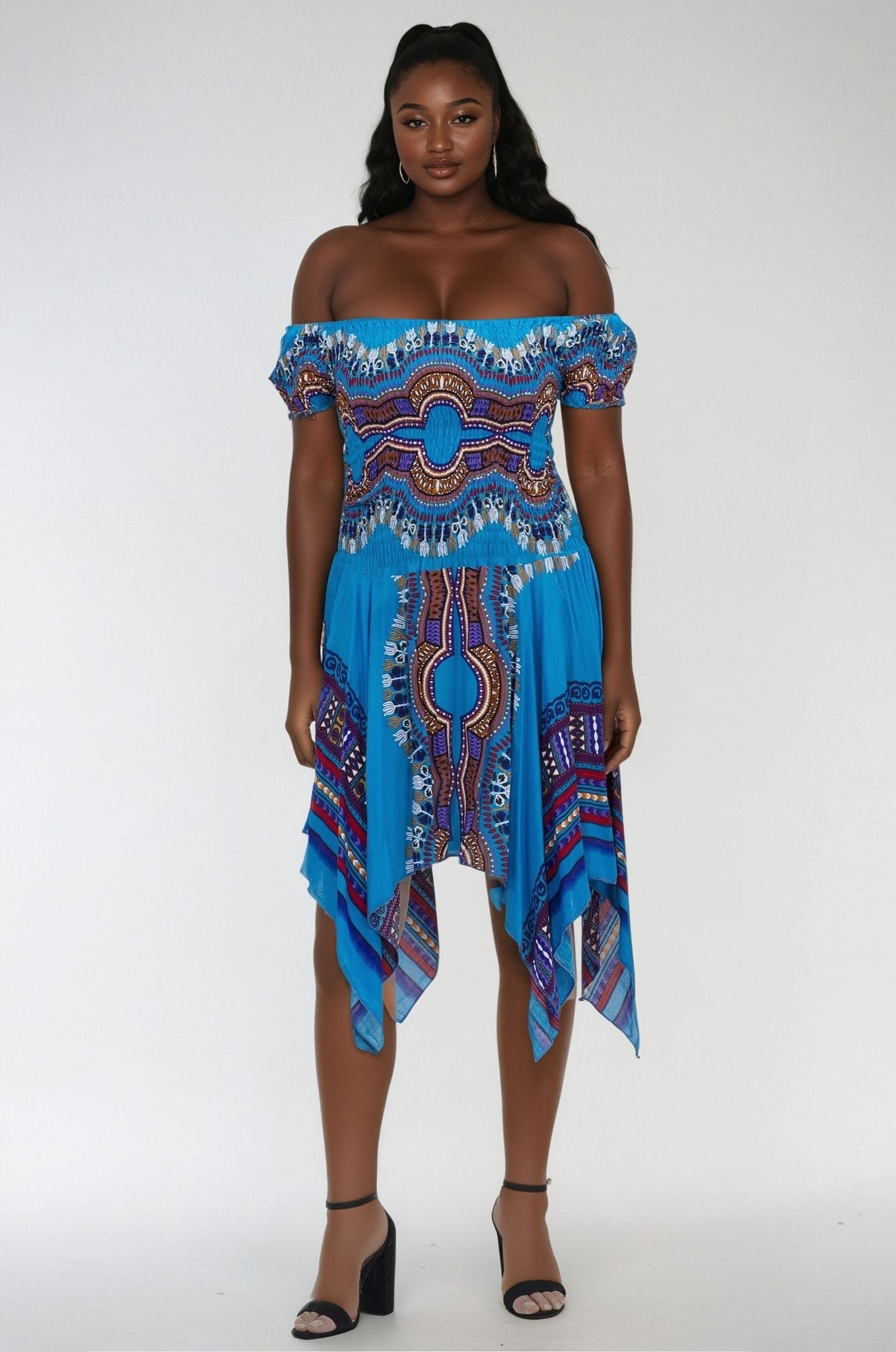Tropical Dashiki Print Off Shoulder Dress TH356 - Advance Apparels Inc