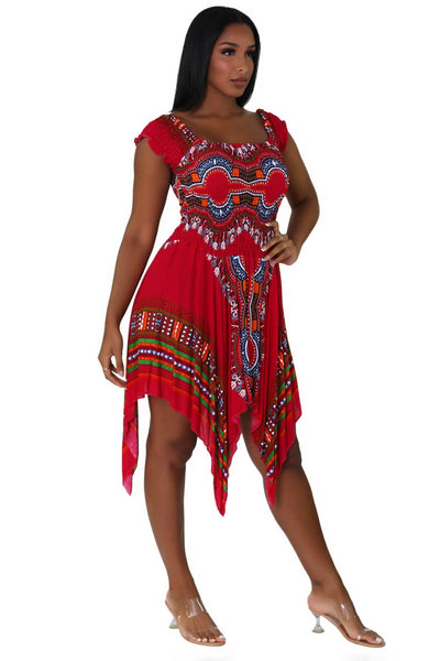 Tropical Dashiki Print Off Shoulder Dress TH356 - Advance Apparels Inc