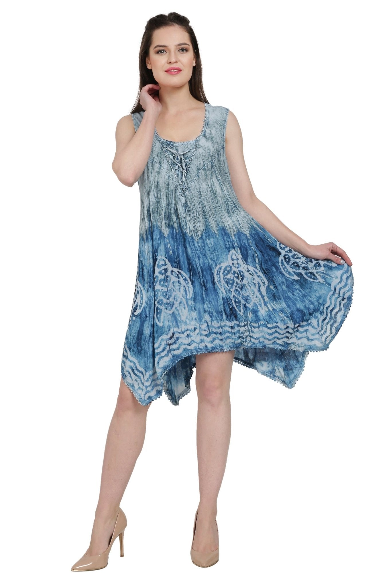 Turtle Block Print Ombre Tie Dye Dress TD-722 - Advance Apparels Inc