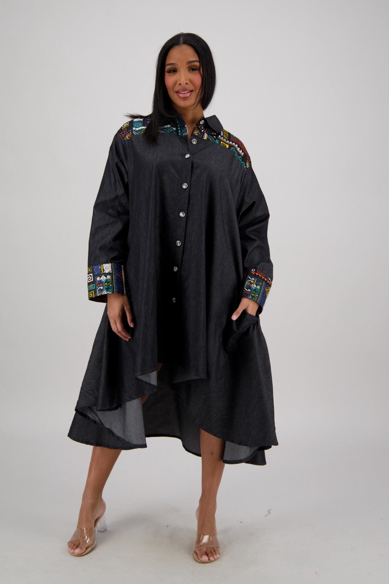 Vibrant Accents Hi - Lo Black Denim Dress AD - 25092 - Advance Apparels Inc