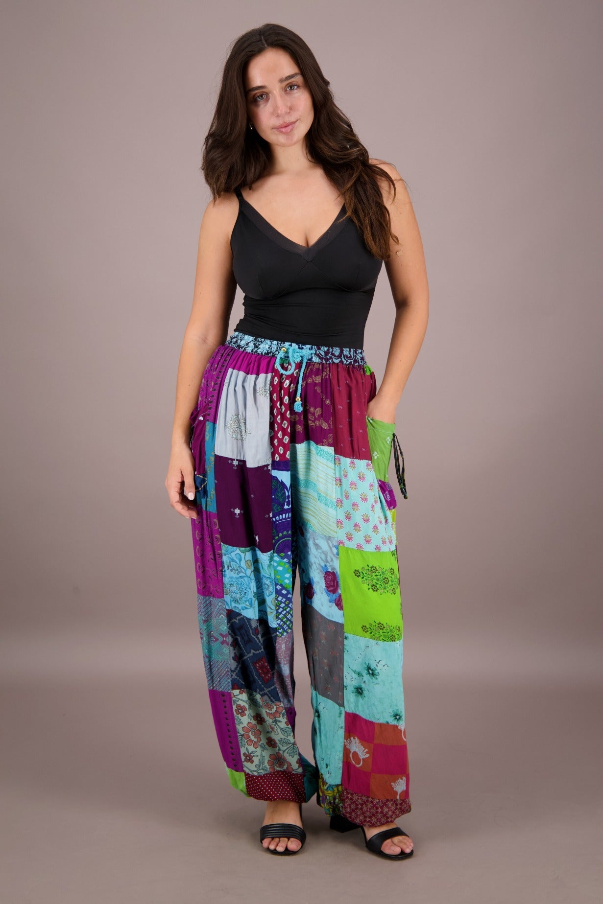 Wide Leg Patchwork Pants PAT - 3259 - Advance Apparels Inc