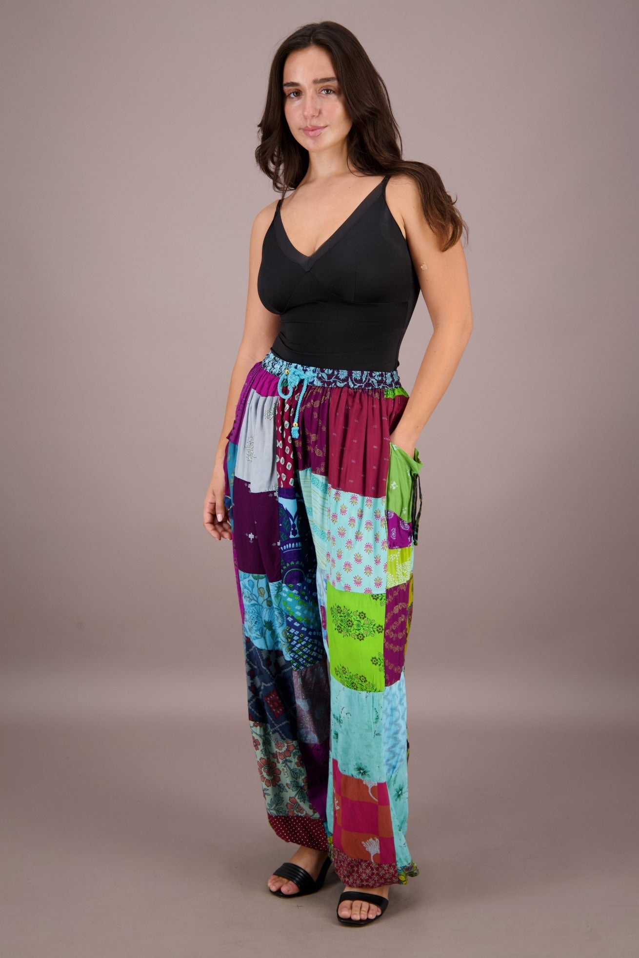 Wide Leg Patchwork Pants PAT - 3259 - Advance Apparels Inc
