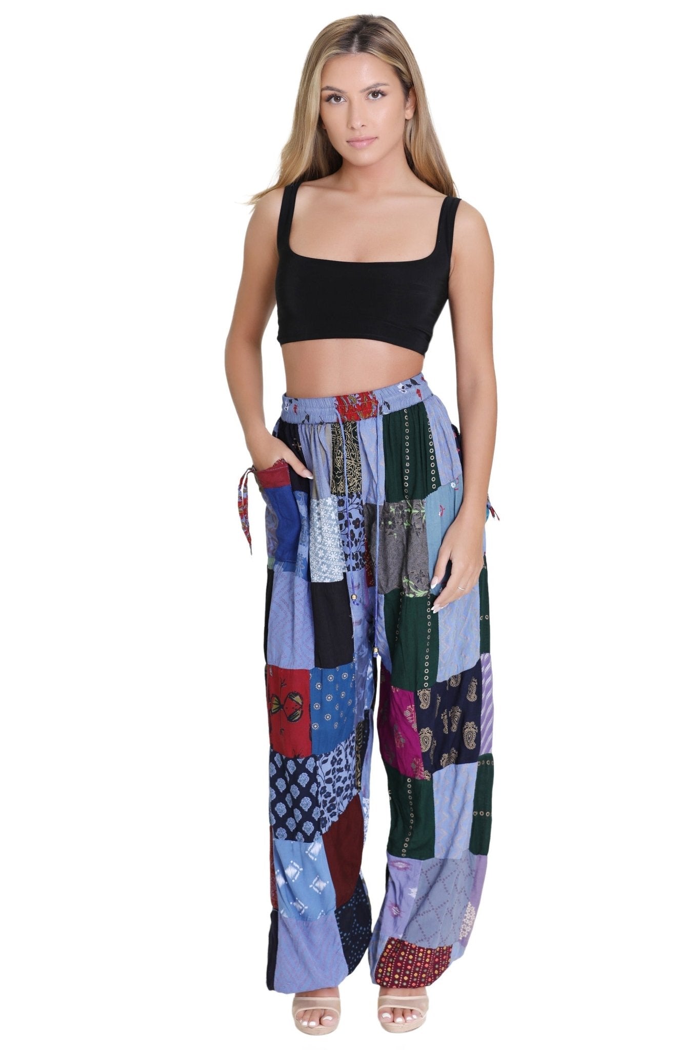Wide Leg Patchwork Pants PAT - 3259 - Advance Apparels Inc