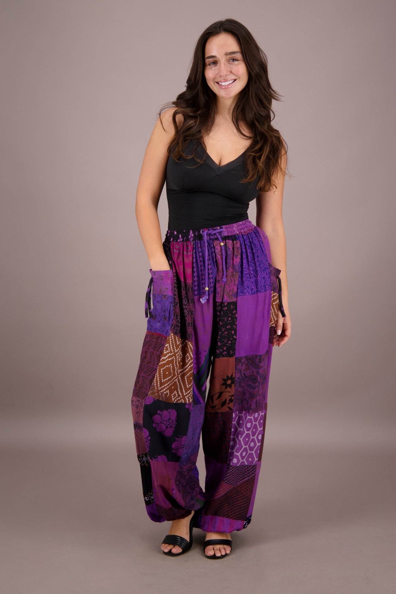 Wide Leg Patchwork Pants PAT - 3259 - Advance Apparels Inc