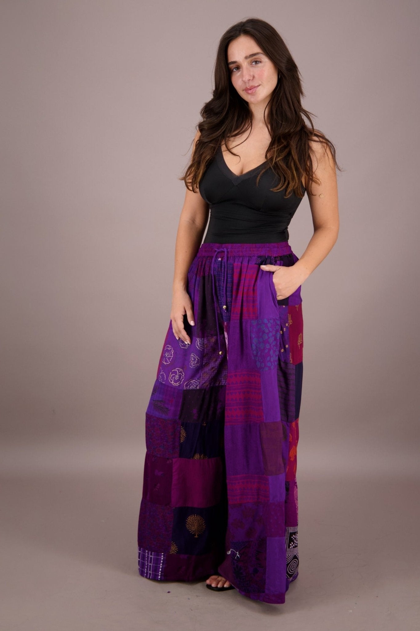 Wide Leg Patchwork Pants PAT - 3295 - Advance Apparels Inc