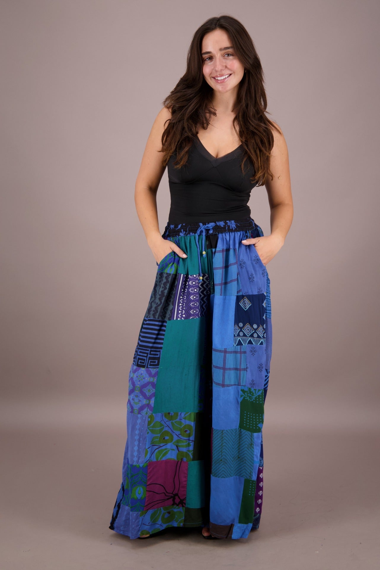 Wide Leg Patchwork Pants PAT - 3295 - Advance Apparels Inc