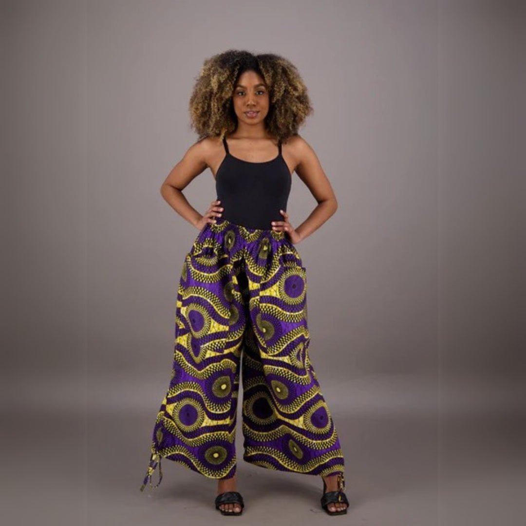 African Print Palazzo Pants Head Wrap | Ankara Pants in Purple