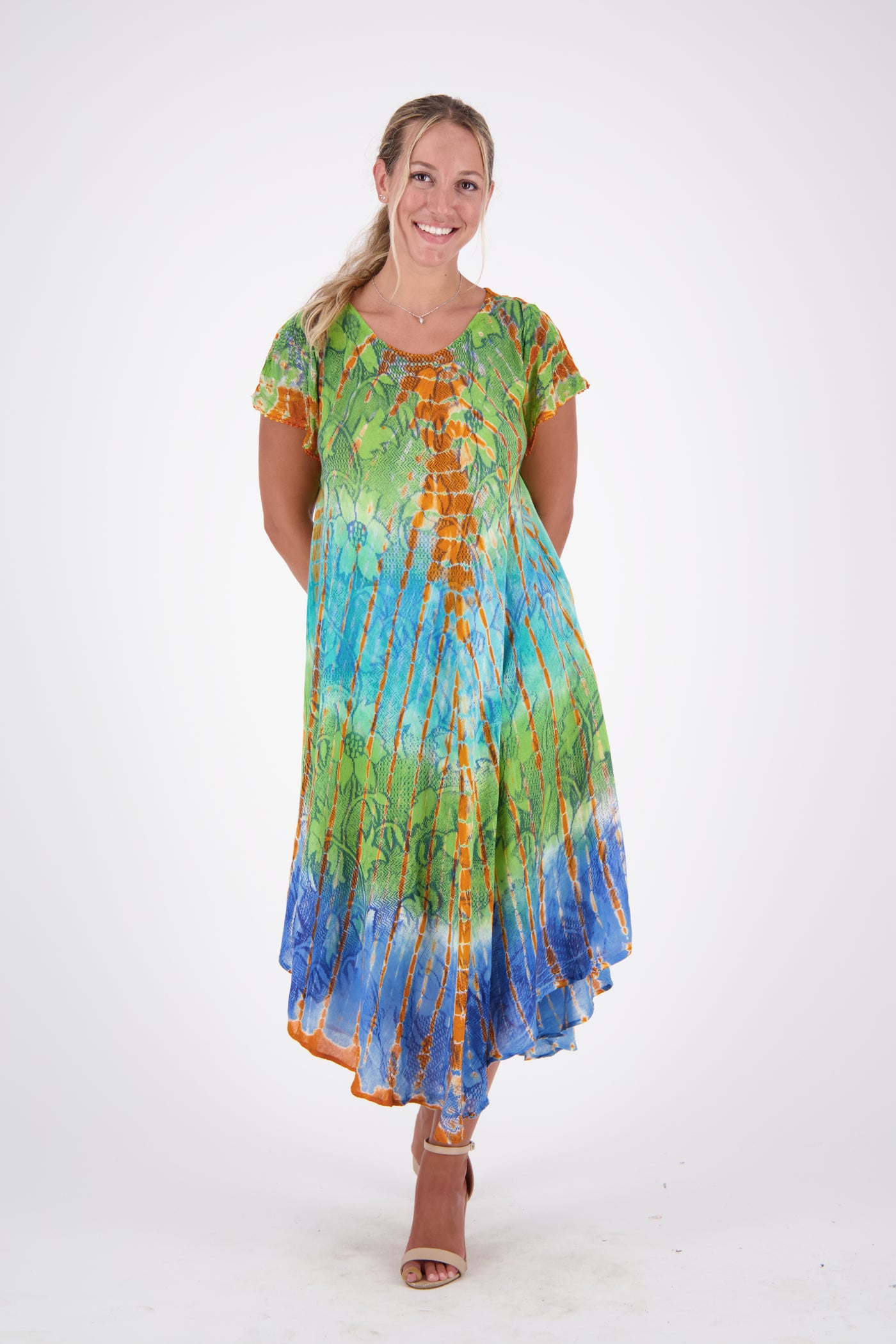 Floral Print Tie Dye Sleeve Dress 13802