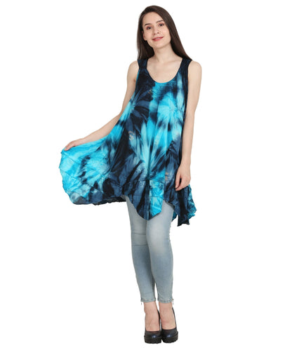 191477 Boho Tie - Dye Flowy Sleeveless Tunic Dress - Advance Apparels Inc