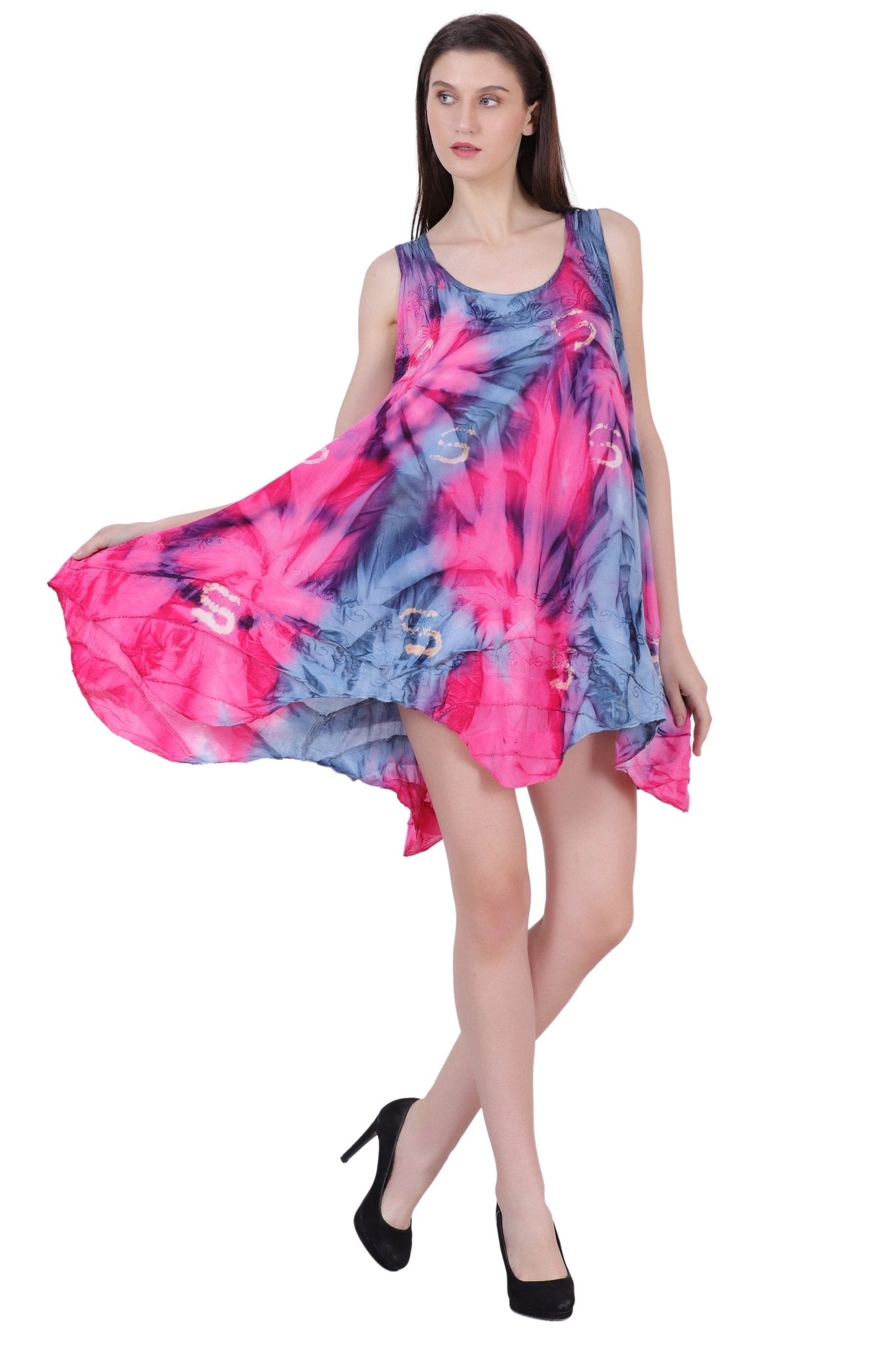 191477 Boho Tie - Dye Flowy Sleeveless Tunic Dress - Advance Apparels Inc
