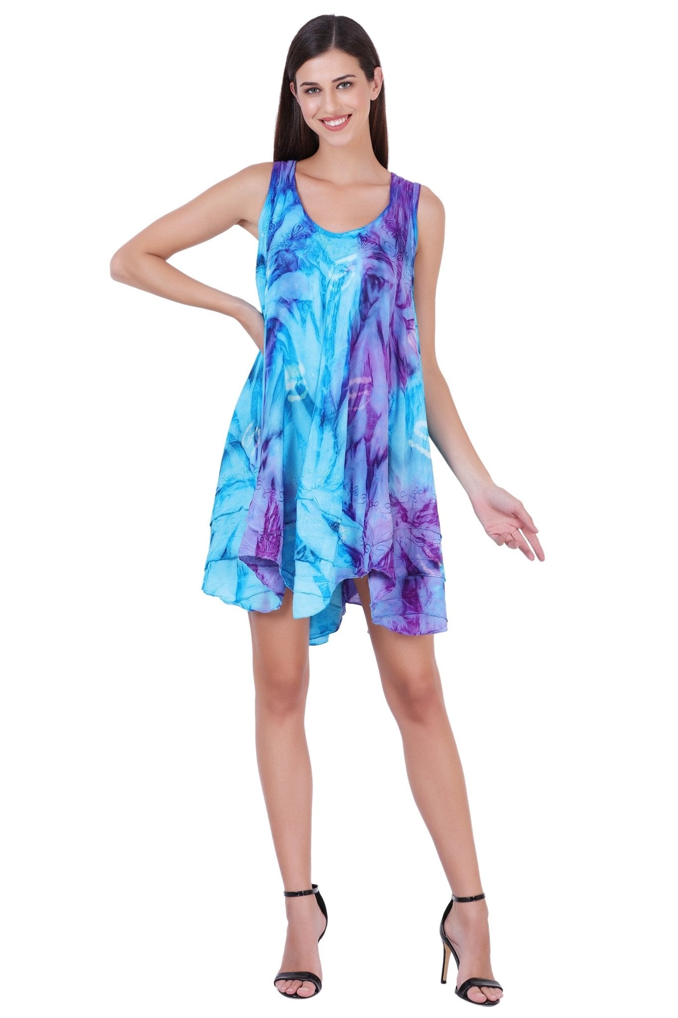 191477 Boho Tie - Dye Flowy Sleeveless Tunic Dress - Advance Apparels Inc