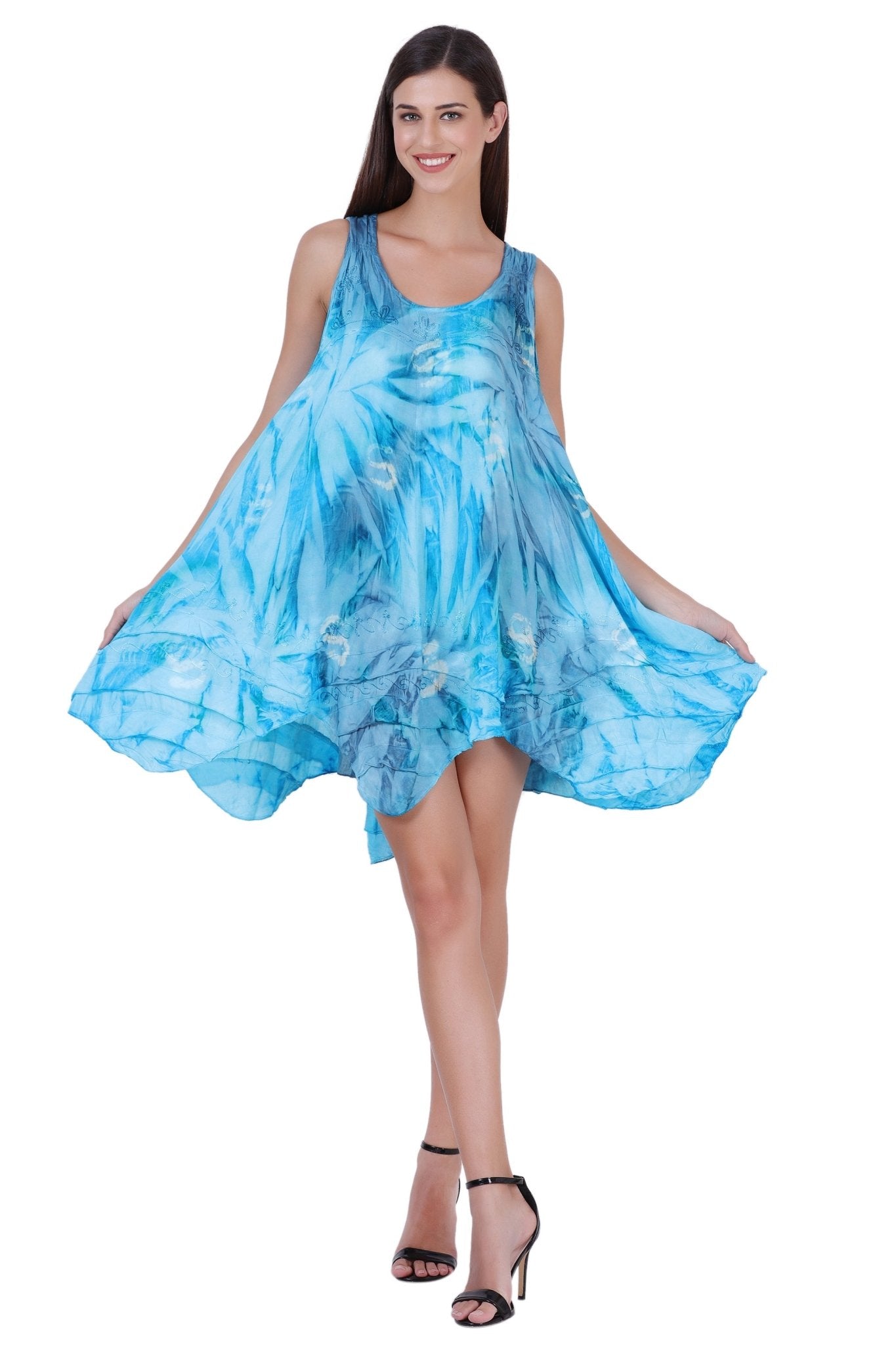 191477 Boho Tie - Dye Flowy Sleeveless Tunic Dress - Advance Apparels Inc