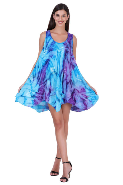 191477 Boho Tie - Dye Flowy Sleeveless Tunic Dress - Advance Apparels Inc