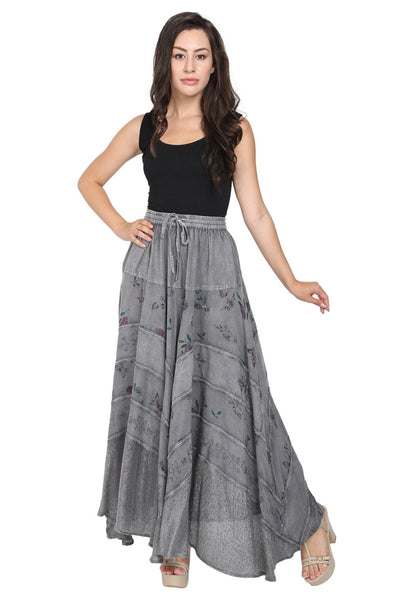 Acid Wash Floral Panels Skirt 11320