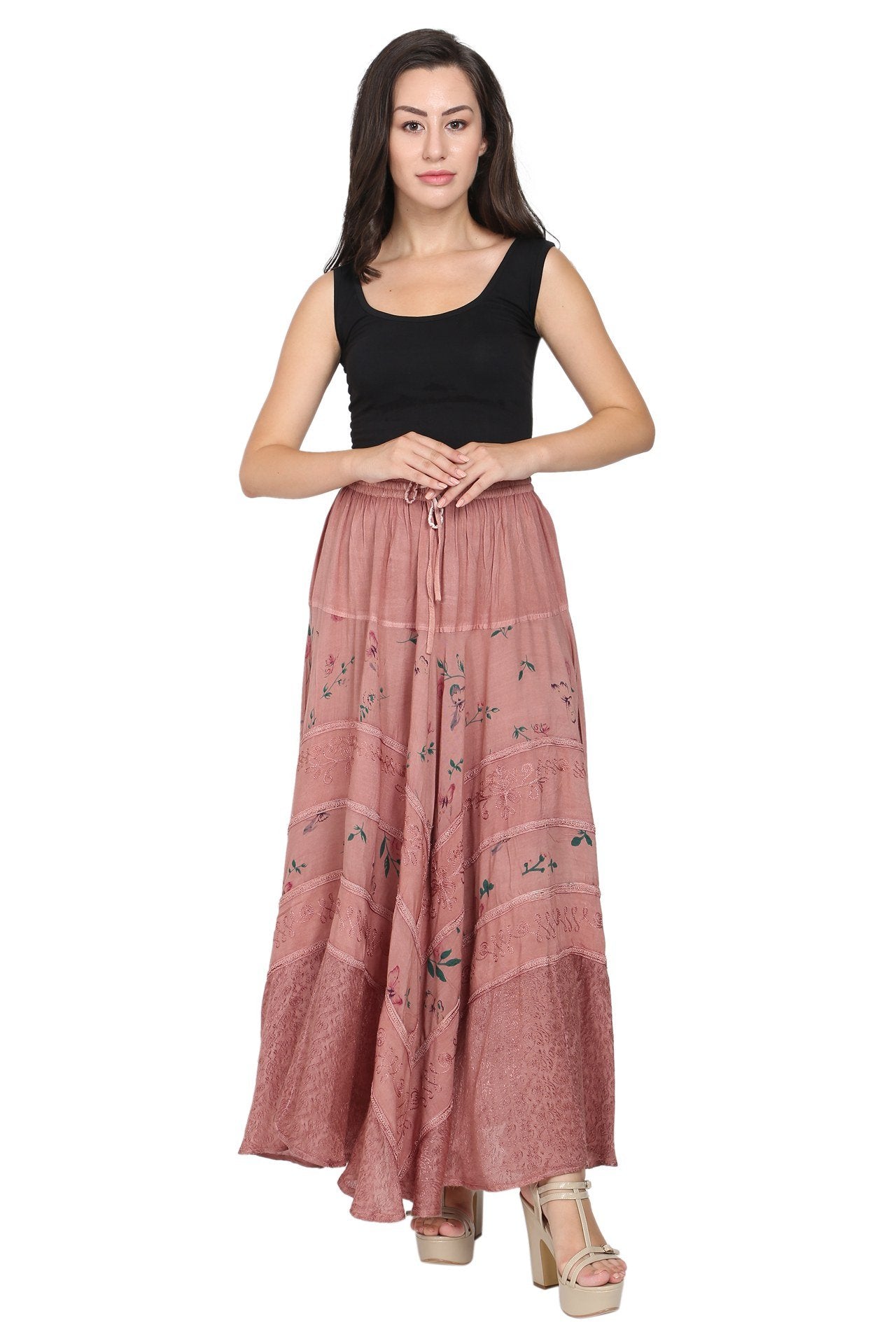 Acid Wash Floral Panels Skirt 11320