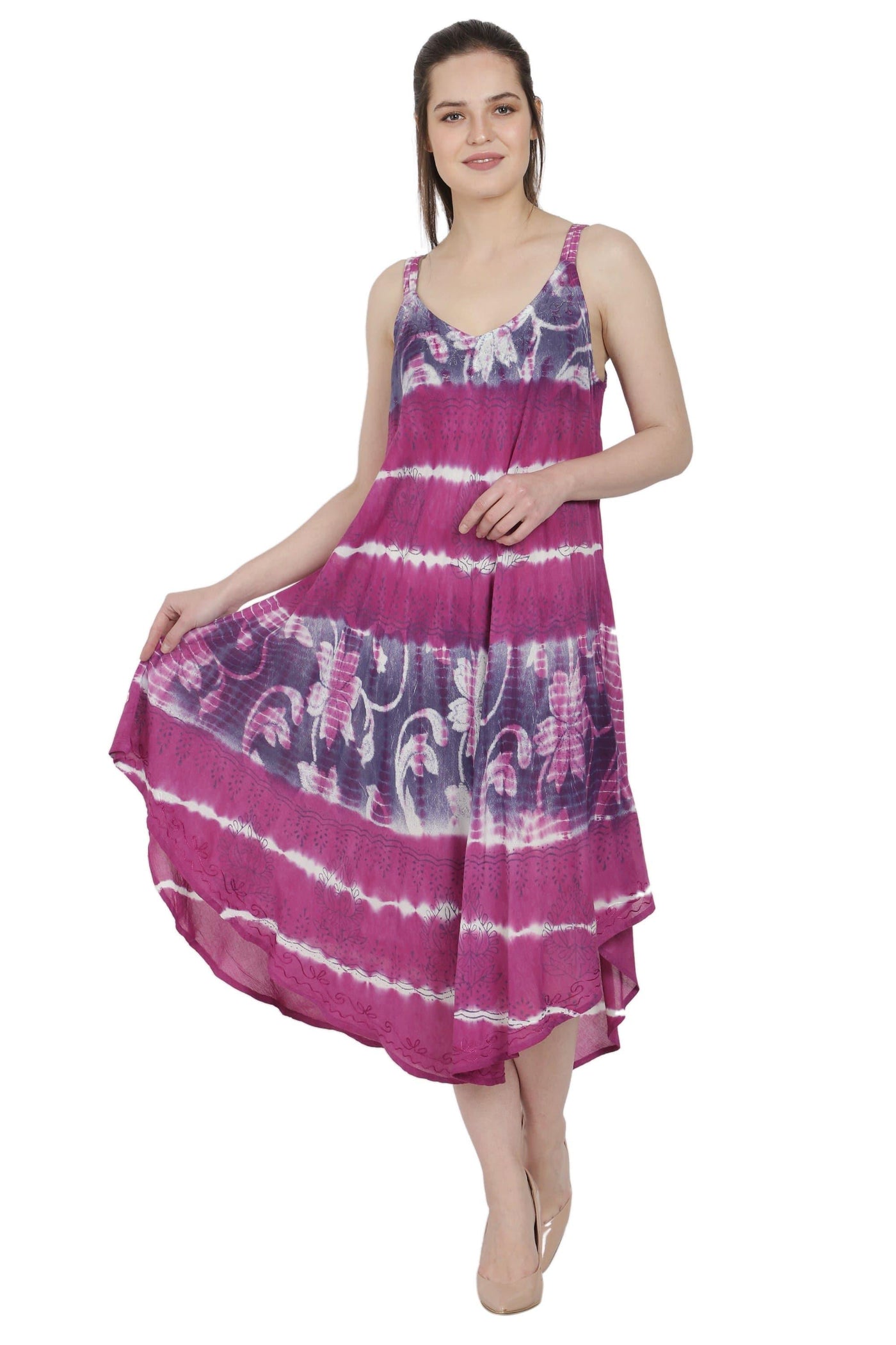 Batik Floral + Tie Dye House Umbrella Dress Dress UD48-2361 - Advance Apparels Inc