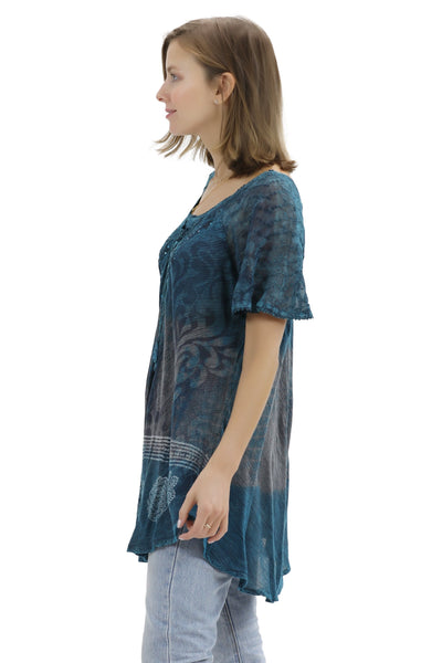 Batik Print Tie Dye Cap Sleeve Blouse 17877 - Advance Apparels Inc