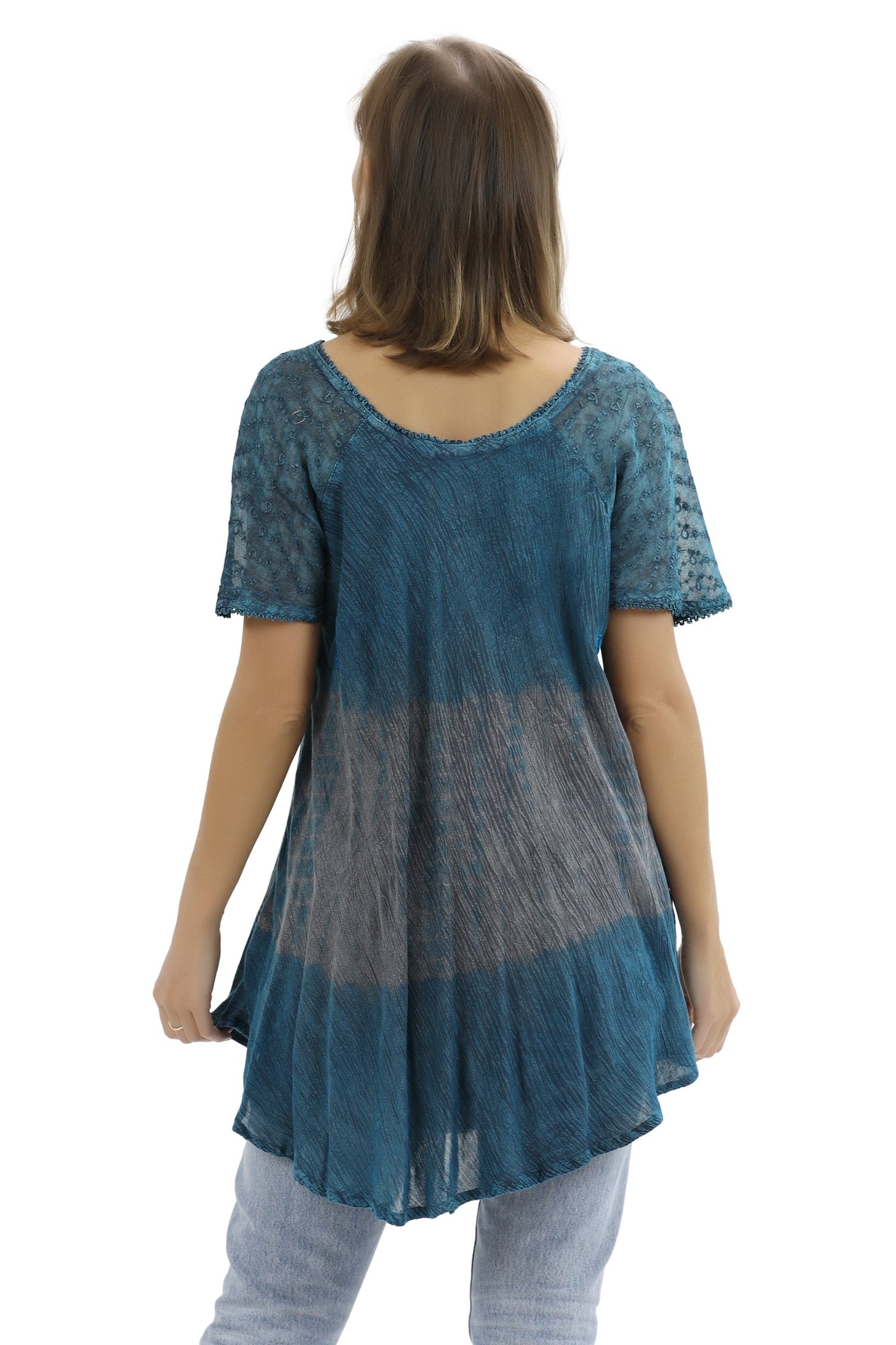 Batik Print Tie Dye Cap Sleeve Blouse 17877 - Advance Apparels Inc