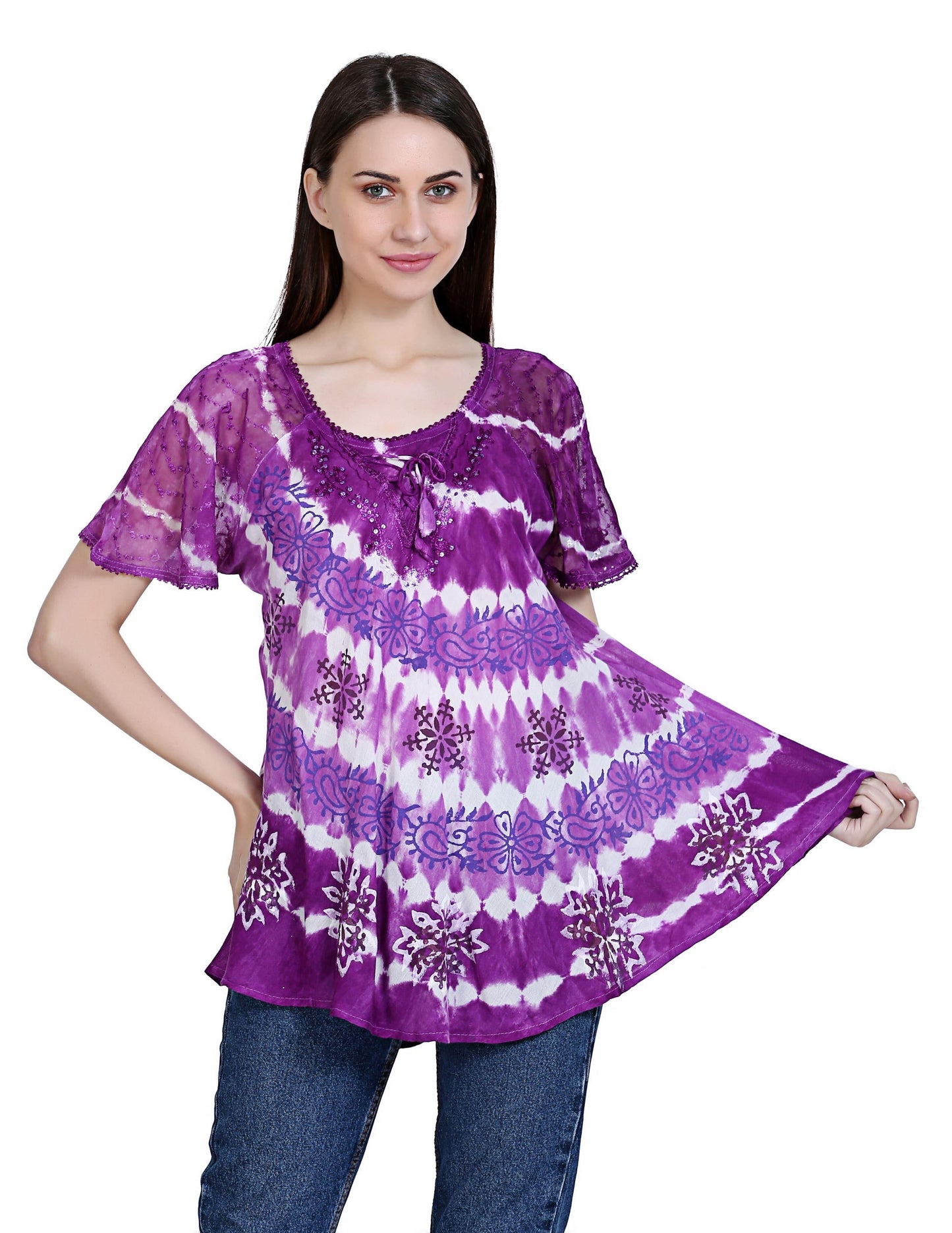 Botanical Tie Dye Cap Sleeve Blouse 19210