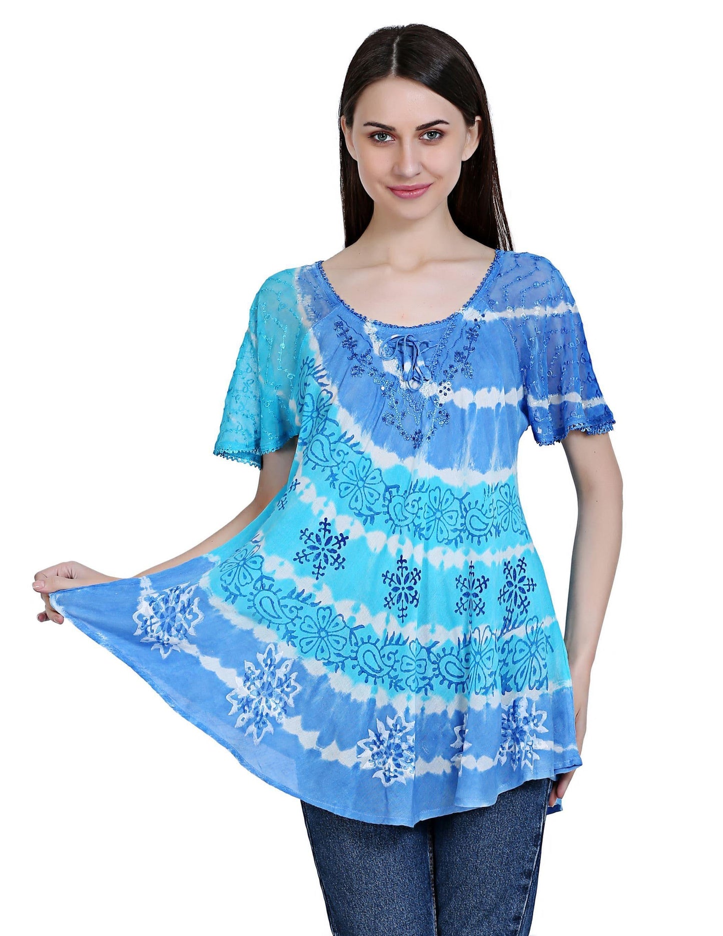 Botanical Tie Dye Cap Sleeve Blouse 19210