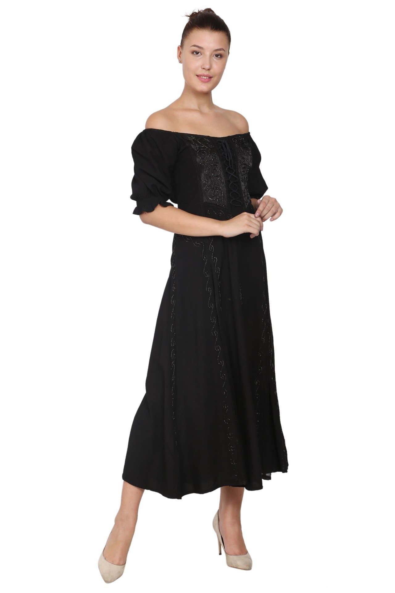 Celtic Inspired Cap Sleeve Acid Wash Dress 2100 Black / 1X/2X