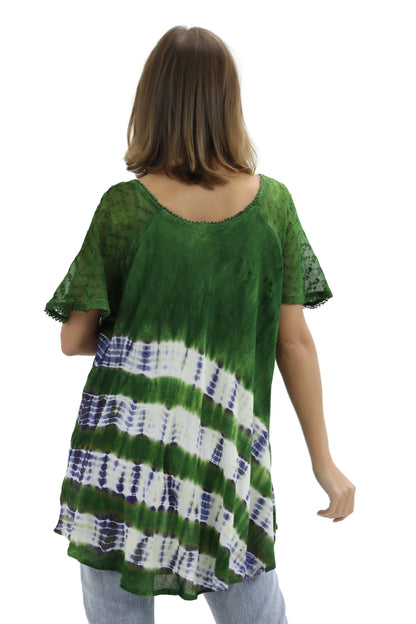 Diagonal Striped Tie-Dye Cap Sleeve Blouse 18726