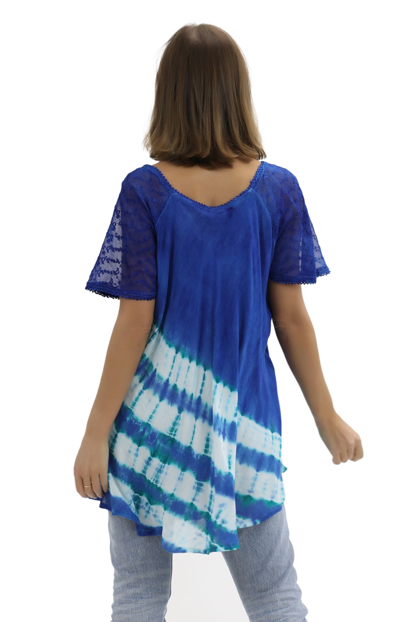 Diagonal Striped Tie-Dye Cap Sleeve Blouse 18726