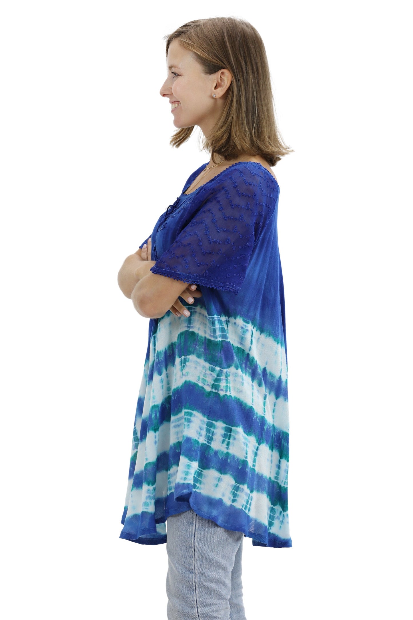 Diagonal Striped Tie-Dye Cap Sleeve Blouse 18726