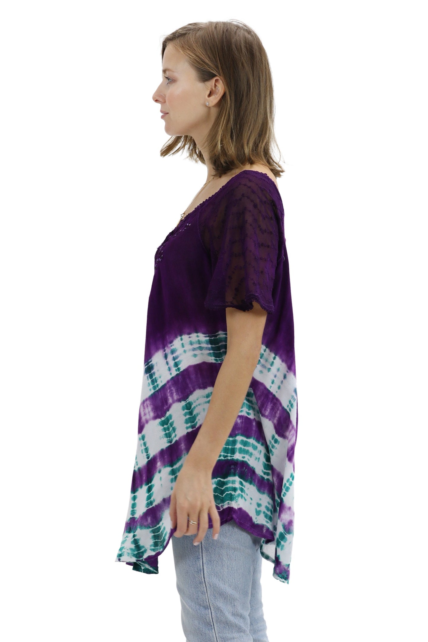 Diagonal Striped Tie-Dye Cap Sleeve Blouse 18726
