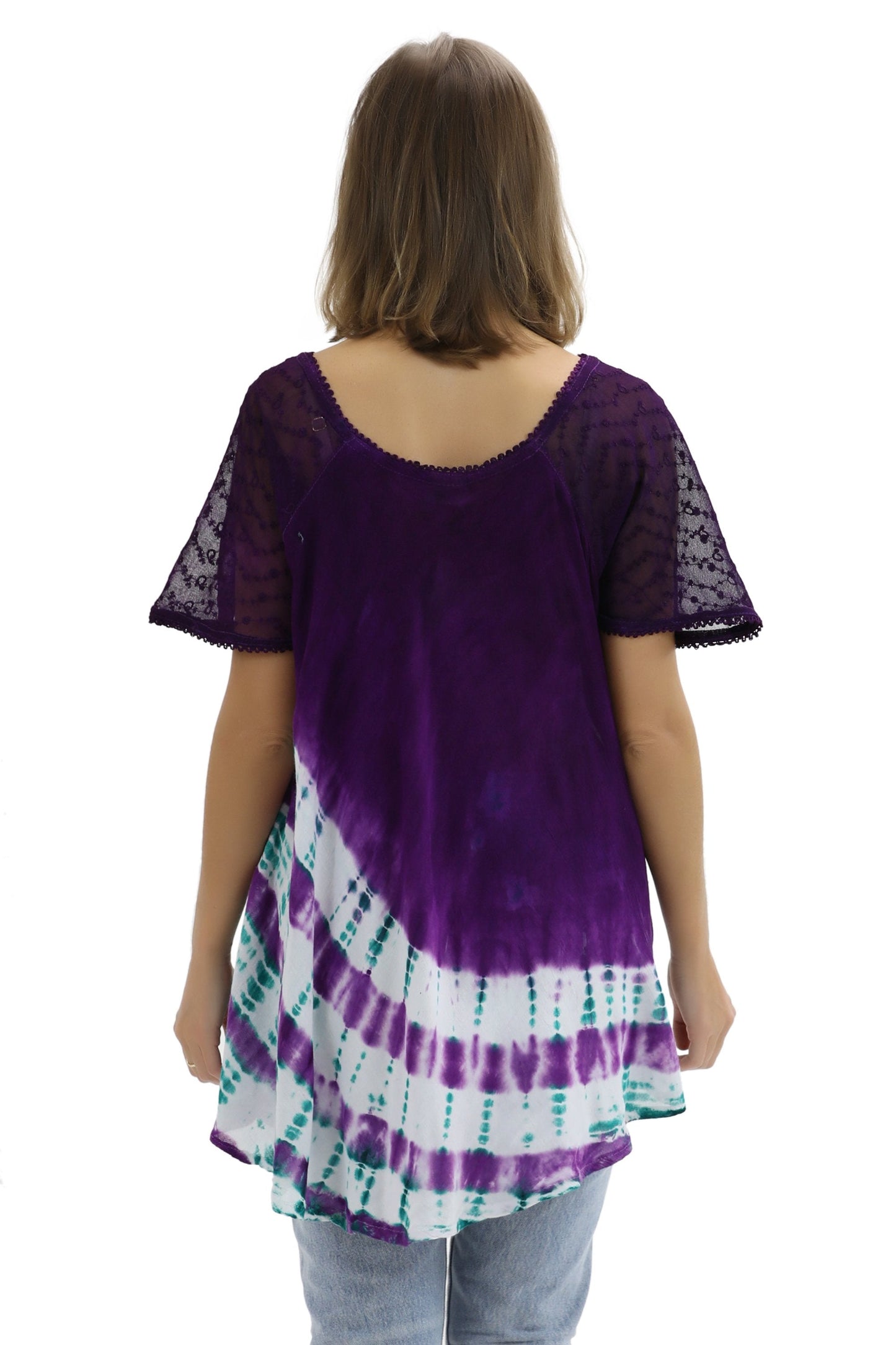 Diagonal Striped Tie-Dye Cap Sleeve Blouse 18726