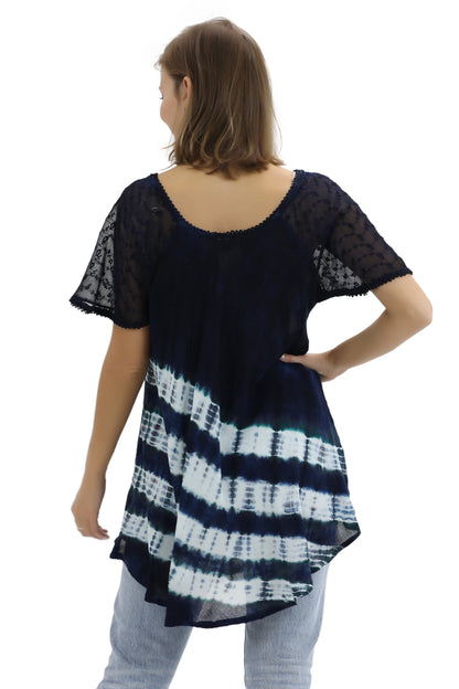 Diagonal Striped Tie-Dye Cap Sleeve Blouse 18726
