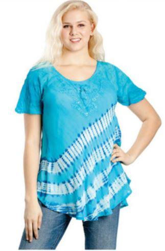 Diagonal Striped Tie-Dye Cap Sleeve Blouse 18726