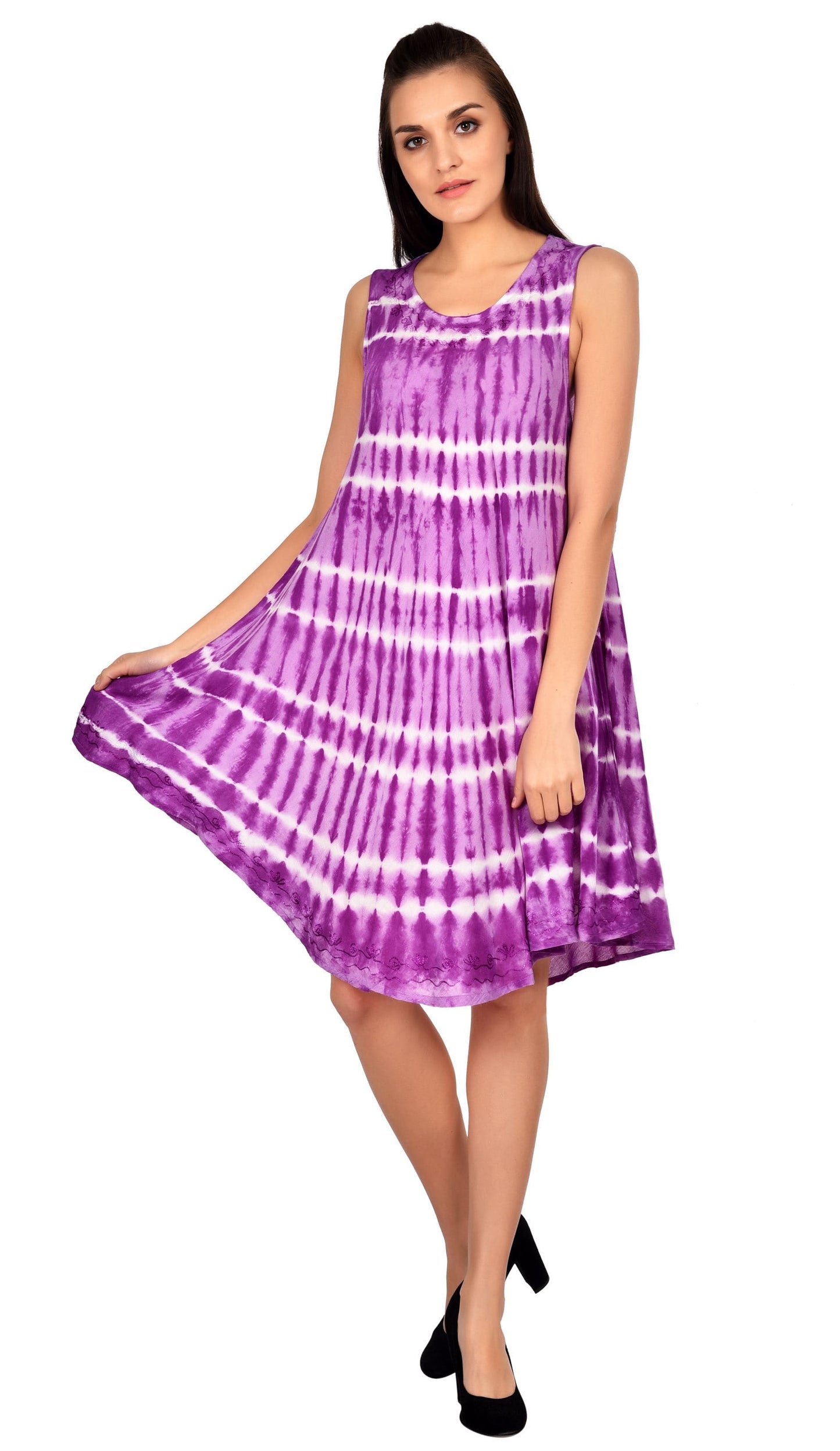 Horizontal Tie Dye Sleeveless Umbrella Dress 19326