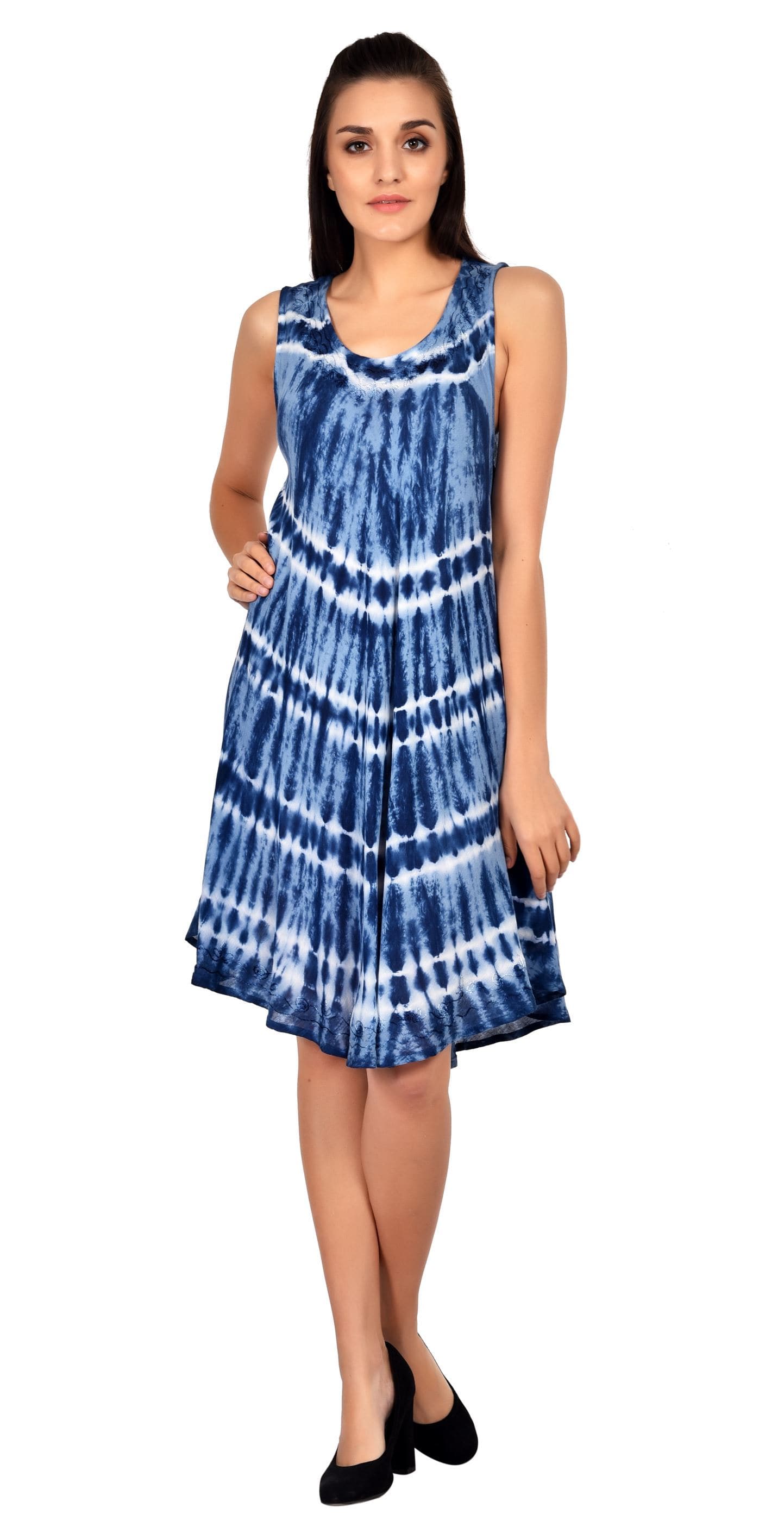Horizontal Tie Dye Sleeveless Umbrella Dress 19326